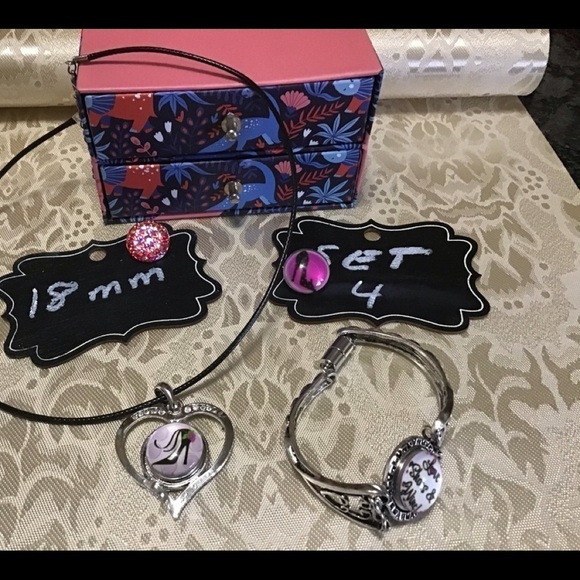 Necklace & bracelet set - wine theme 18mm snap on - Picture 1 of 4